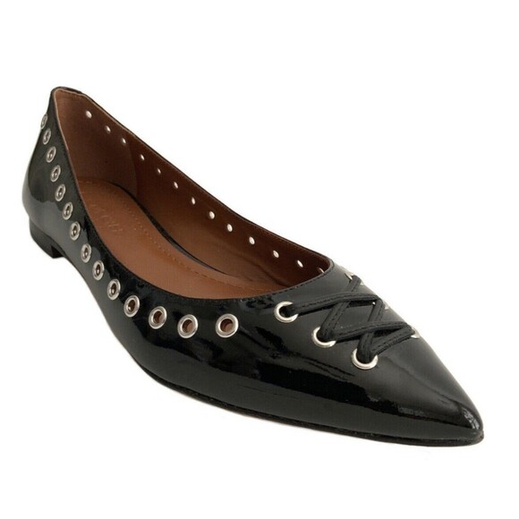 Coach Flats 6M Black All Leather Point-toe Lace-up Front Breathable Grommet - Picture 1 of 12